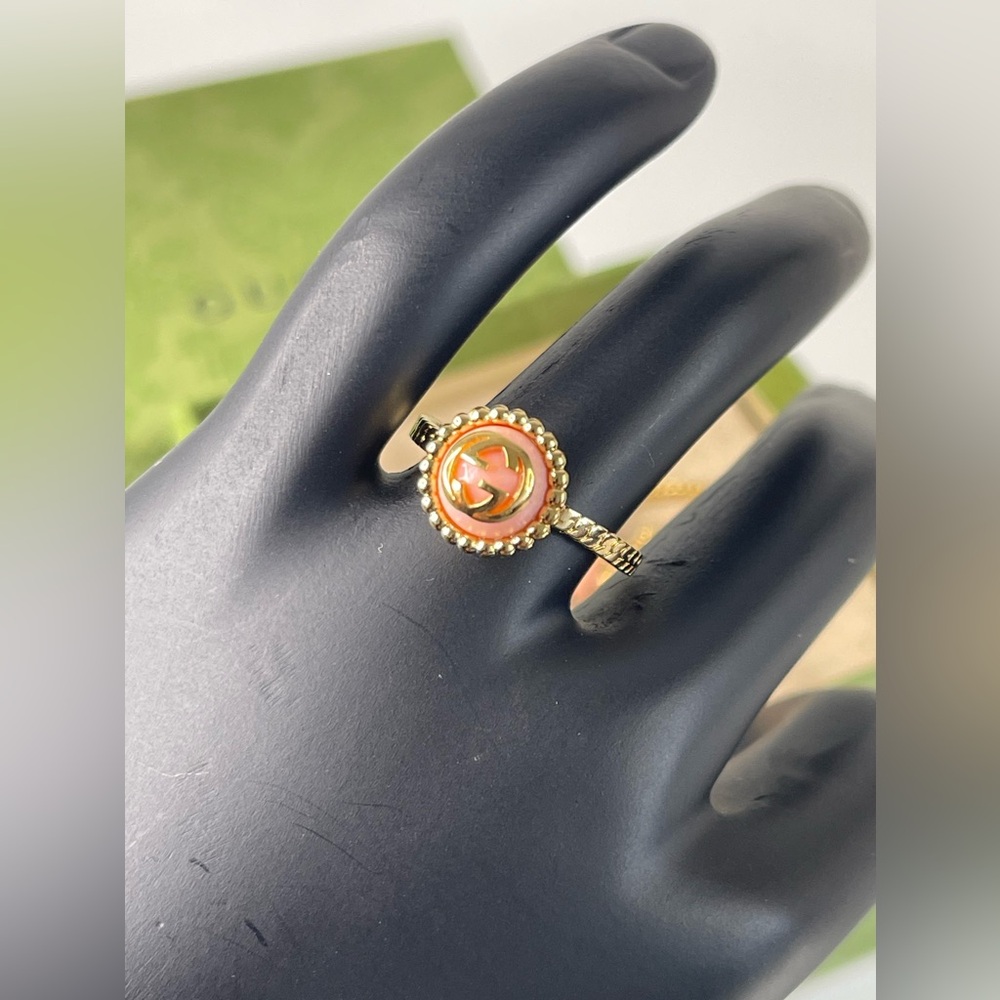 GUCCI Interlocking G Flower 3-row Gold Tone Ring sz: 55/ 7 1/4 - Picture 13 of 14